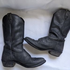 Black genuine leather vintage western boots